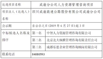 成渝分公司人力资源管理咨询项目中标候选人公示